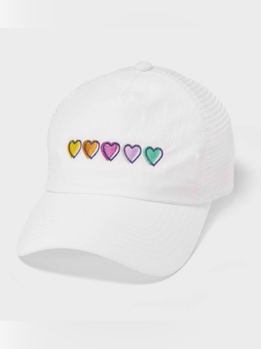 Roller Rabbit x Target White Trucker Hat with Rainbow Disco Hearts Embroidery